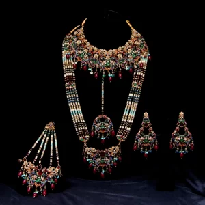 Nauratan Bridal Mala Set With Choker, Earrings, Jhumar & Maangtika